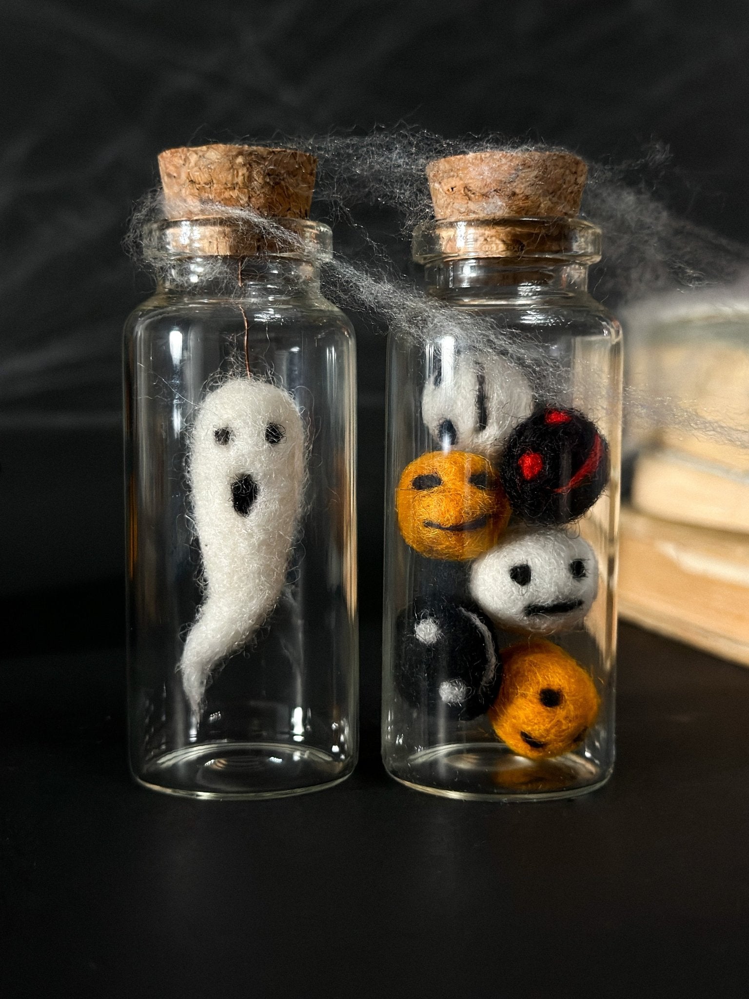 Mini Halloween Bottle Decor – Ghost Bottle or Felt Balls Jar - WoollyFox